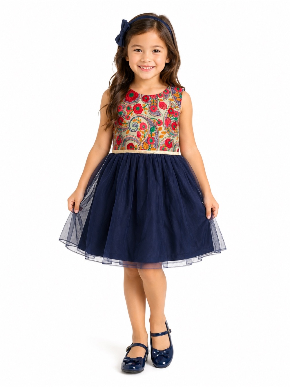 ATUN Embroidered Floral Tulle Party Dress | Girls Size 5–6 Years